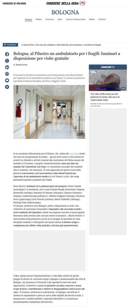 2026/07/26 - Corriere della sera - Bologna al pilastro un ambulatorio per i fragili