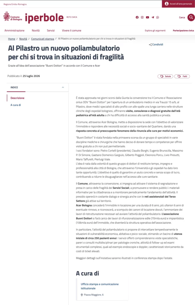 2026/07/25 - Iperbole - Al pilastro un nuovo poliabulatorio per chi si trova in situazioni di fragilità