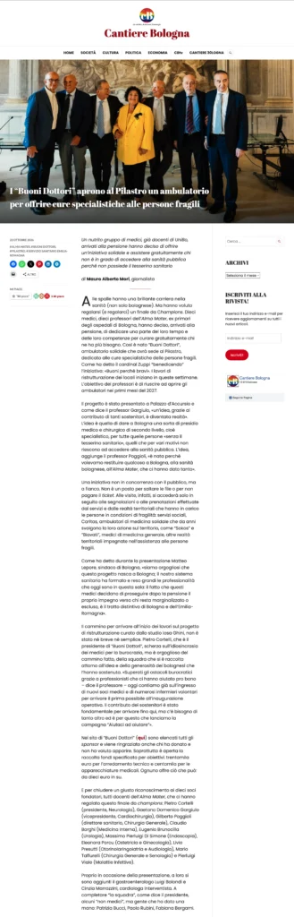 2026/10/22 - Cantiere Bologna - I Buoni Dottori aprono al Pilastro un ambulatorio per offrire cure specialistiche alle persone fragili